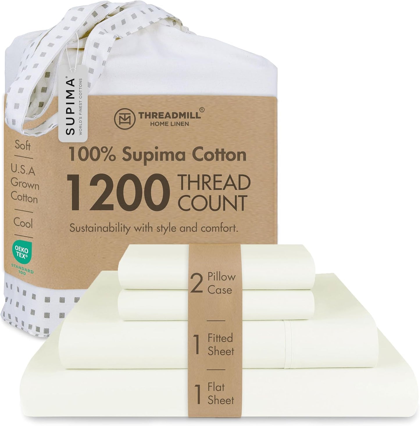 Threadmill Luxury 100% Supima Cotton Sheets: 1200 TC Queen Set