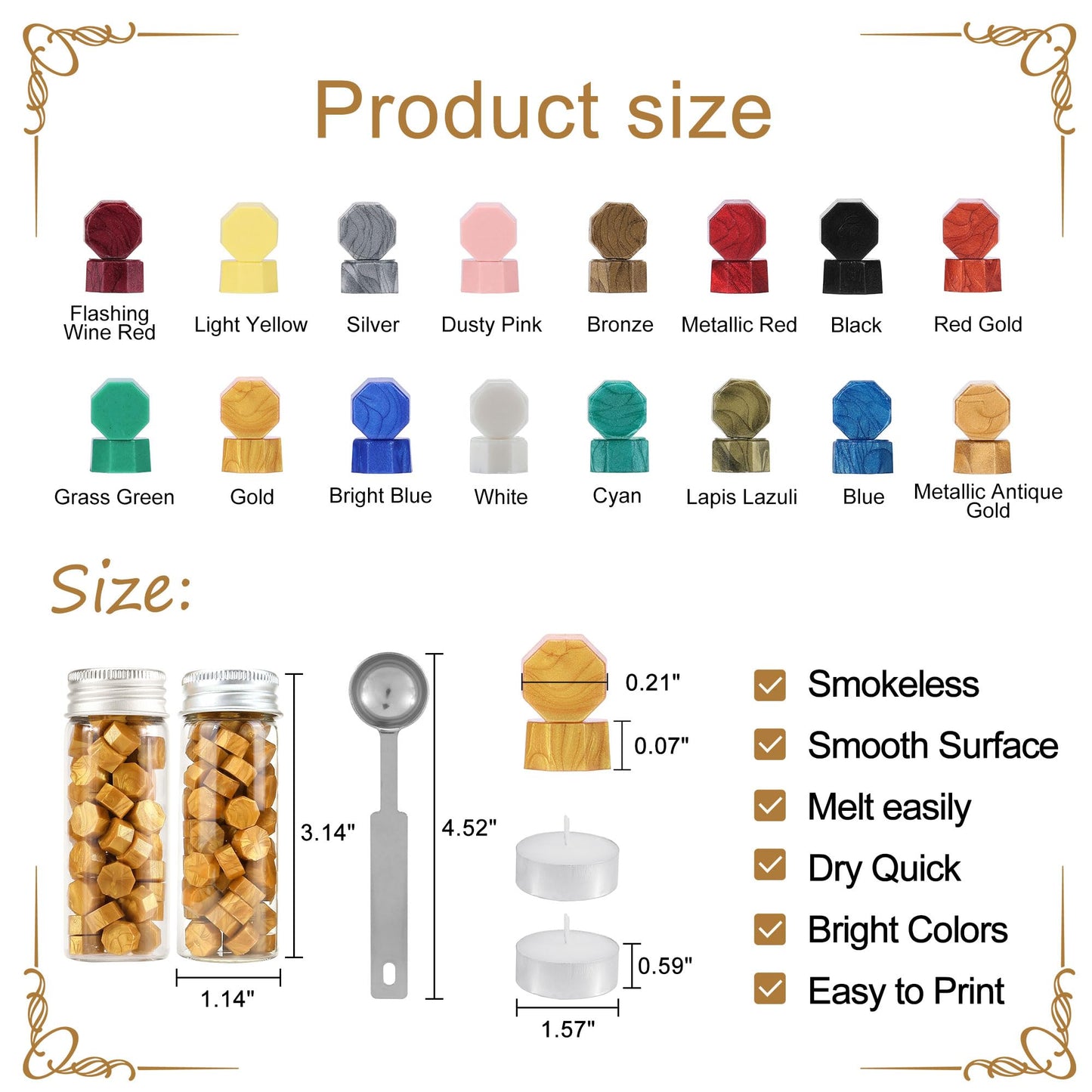 Sealing Wax Beads Kit: 150 Pcs with Permanent Metal Spoon & Reusable Glass Storage Bottles for Zero-Waste Wedding Invitations and Gift Wrap