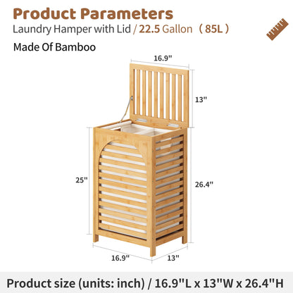 FILWH 85L Sustainable Bamboo Laundry Hamper with Flip Lid