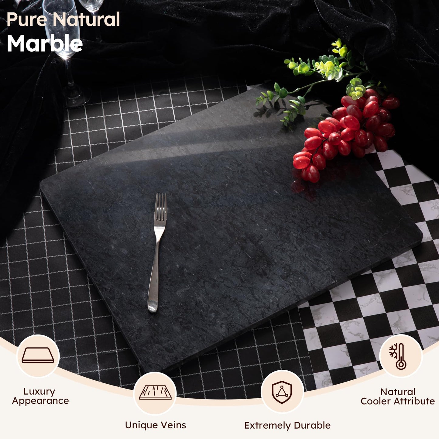 Diflart Natural Granite Cutting Board: Large 16" x 20" Polished Stone Slab.