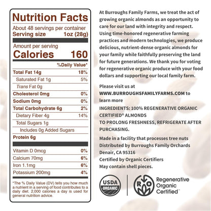 Burroughs Family Farms Regenerative Organic Raw Almonds | TRUE Shift Soil‑Restoring Snack (3 lb Bag)