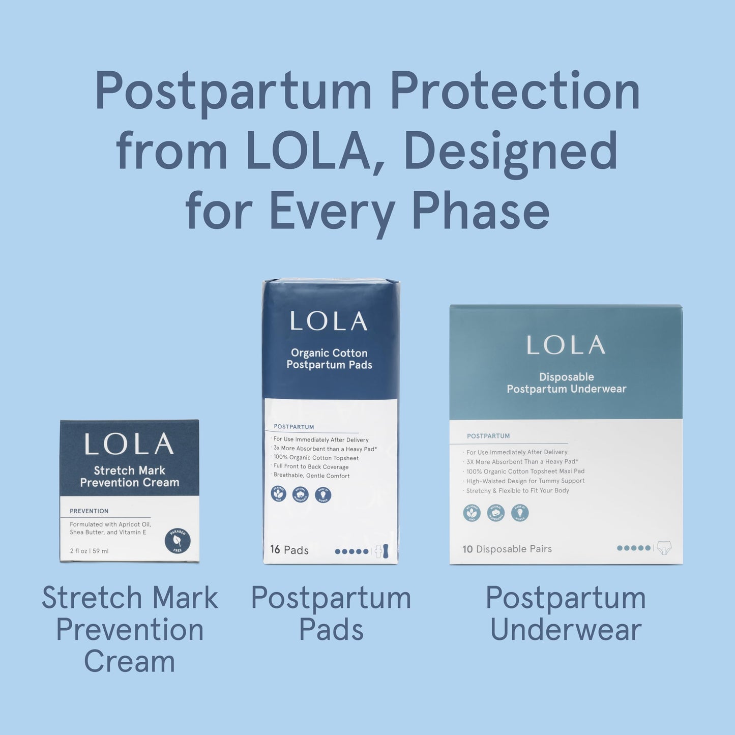 LOLA 100% Organic Cotton Max Absorbency Postpartum Pads