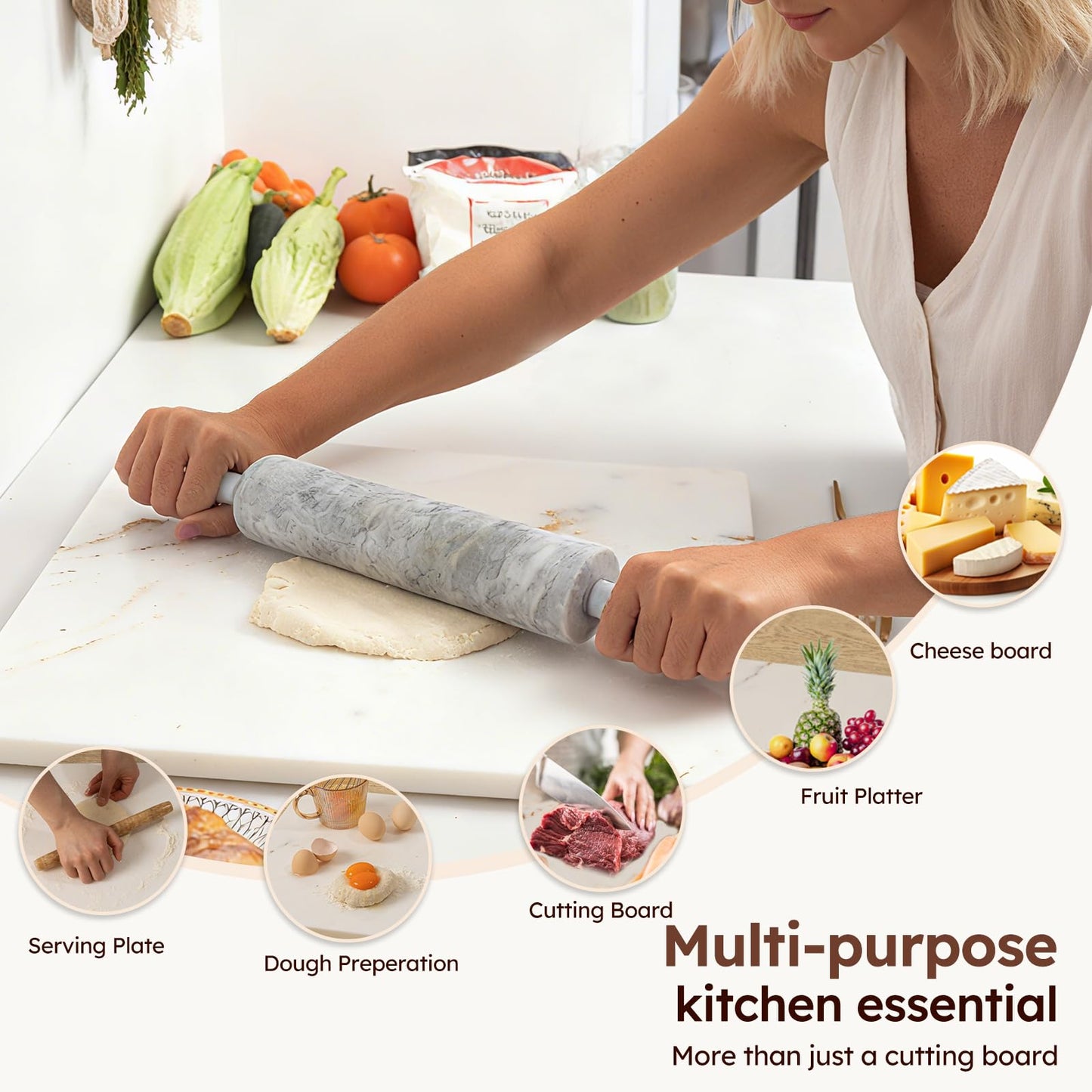 Diflart Natural Granite Cutting Board: Large 16" x 20" Polished Stone Slab.