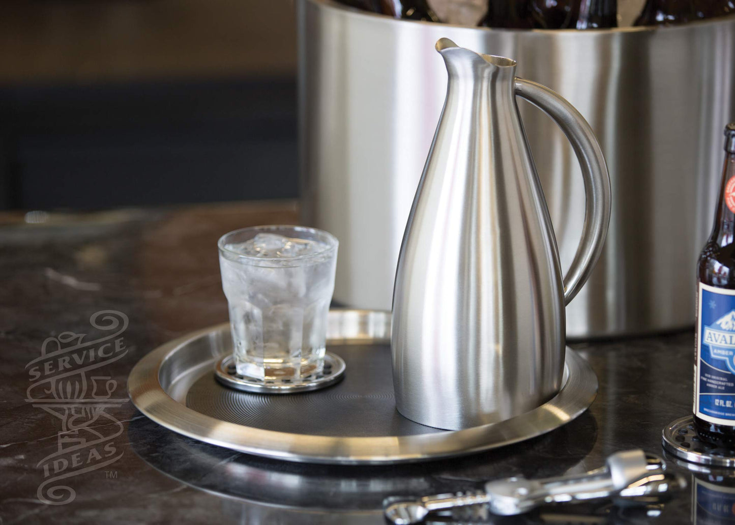 Service Ideas 20" x 14" Non-Slip Stainless Steel Serving Tray