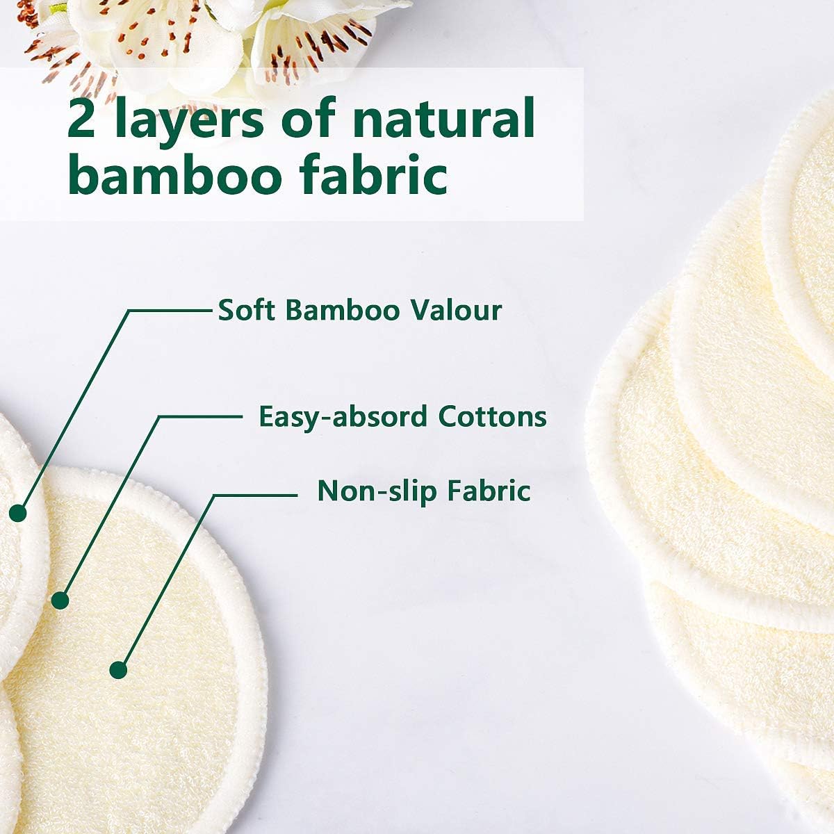Organic Bamboo Reusable Makeup Remover Pads: 20-Pack with Laundry Bag