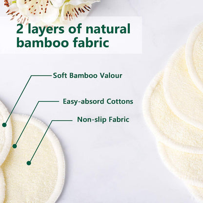 Organic Bamboo Reusable Makeup Remover Pads: 20-Pack with Laundry Bag