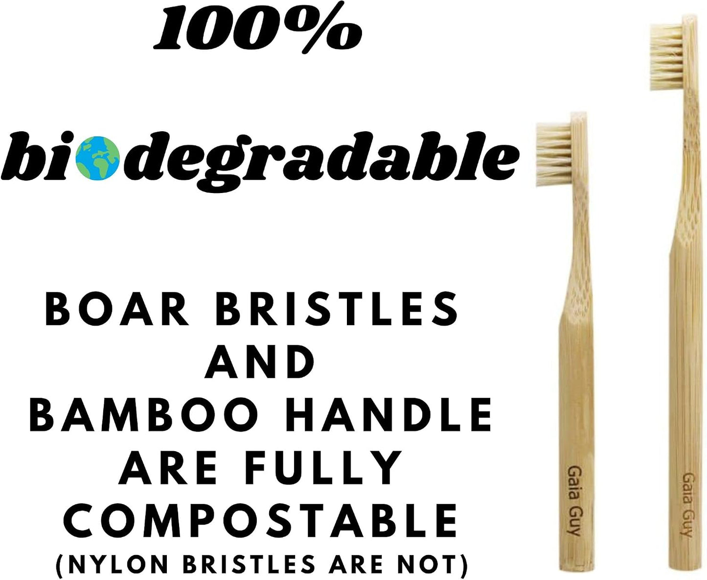 Zero-Microplastic Boar Bristle Bamboo Toothbrushes, Family Pack – Gaia Guy (4 Adult + 4 Kids)