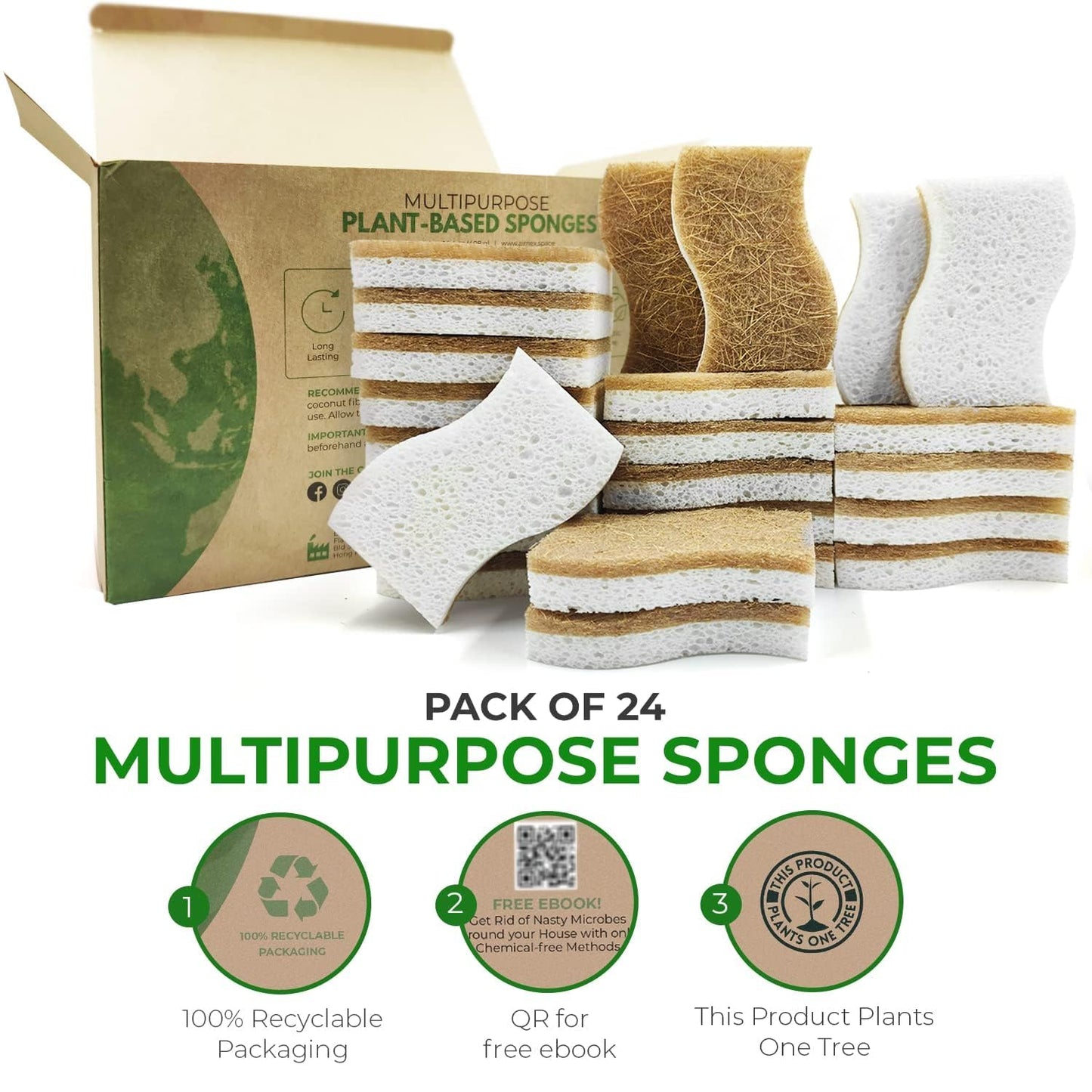 Natural Kitchen Sponge – Biodegradable Compostable Cellulose & Coconut Scrubber