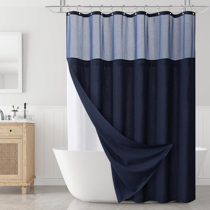 Naturoom Weighted Natural Flax Linen Shower Curtain Set