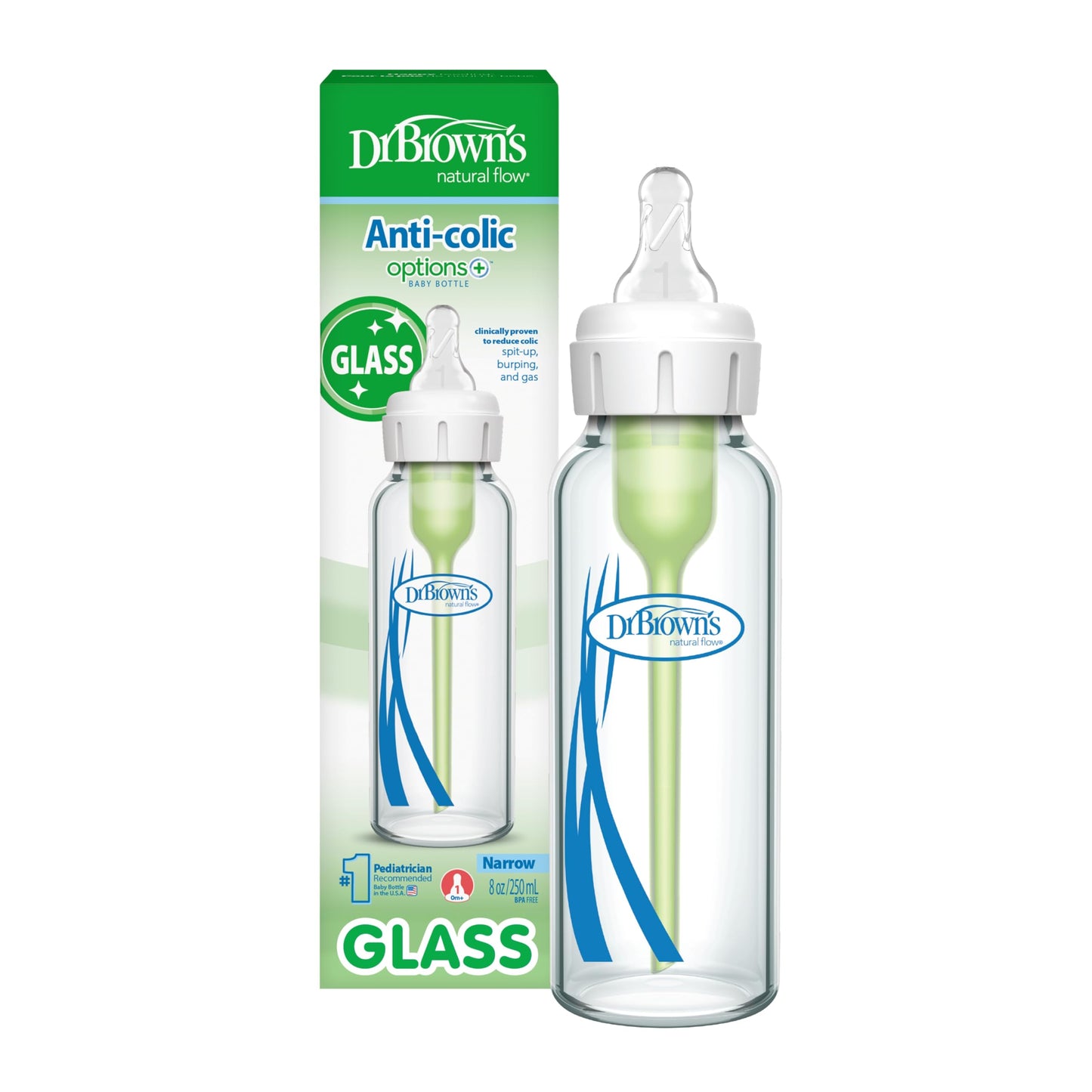 Dr. Brown’s Options+ 4 oz Narrow Borosilicate Glass Baby Bottles (2-Pack)