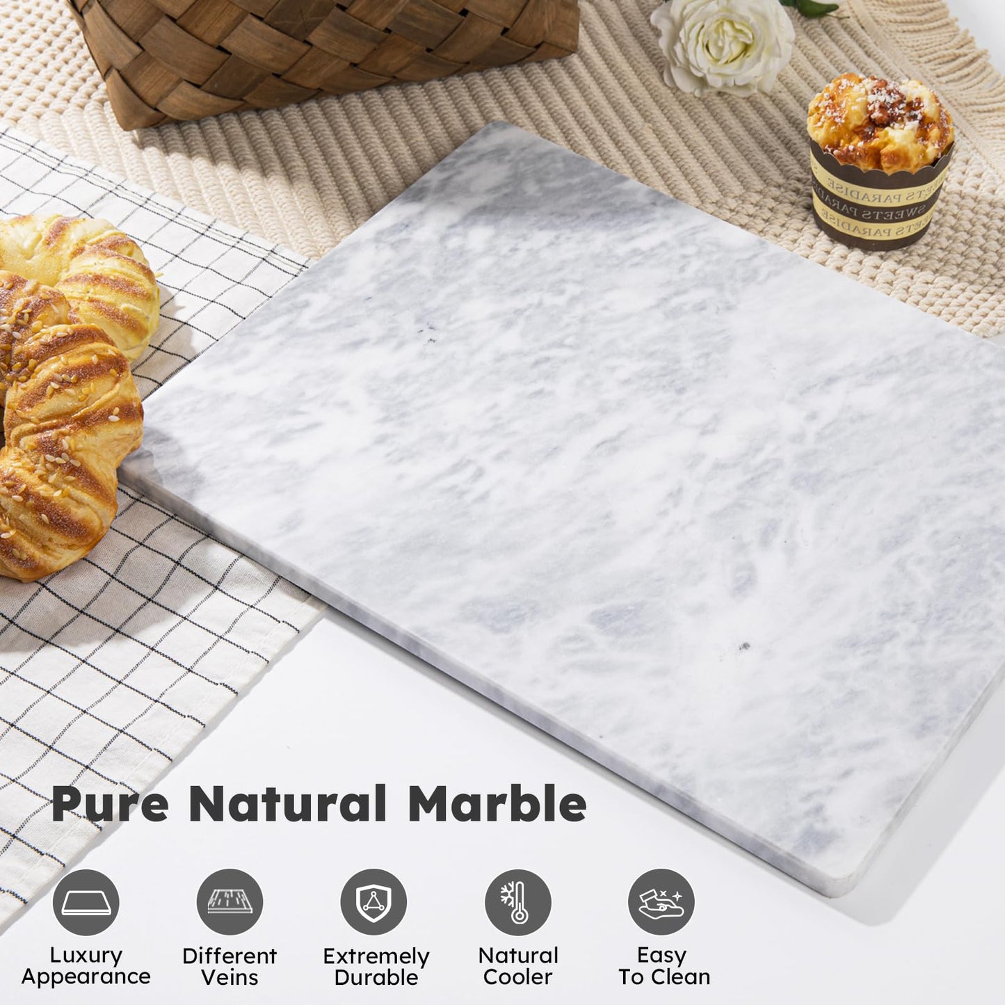 Diflart Natural Granite Cutting Board: Large 16" x 20" Polished Stone Slab.