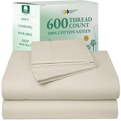 California Design Den 100% Cotton Sateen Sheets: 600 TC Luxury Set