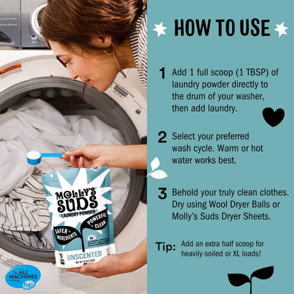 Molly’s Suds Original Laundry Detergent Powder, Chemical-Free Deep Clean for Sensitive Skin