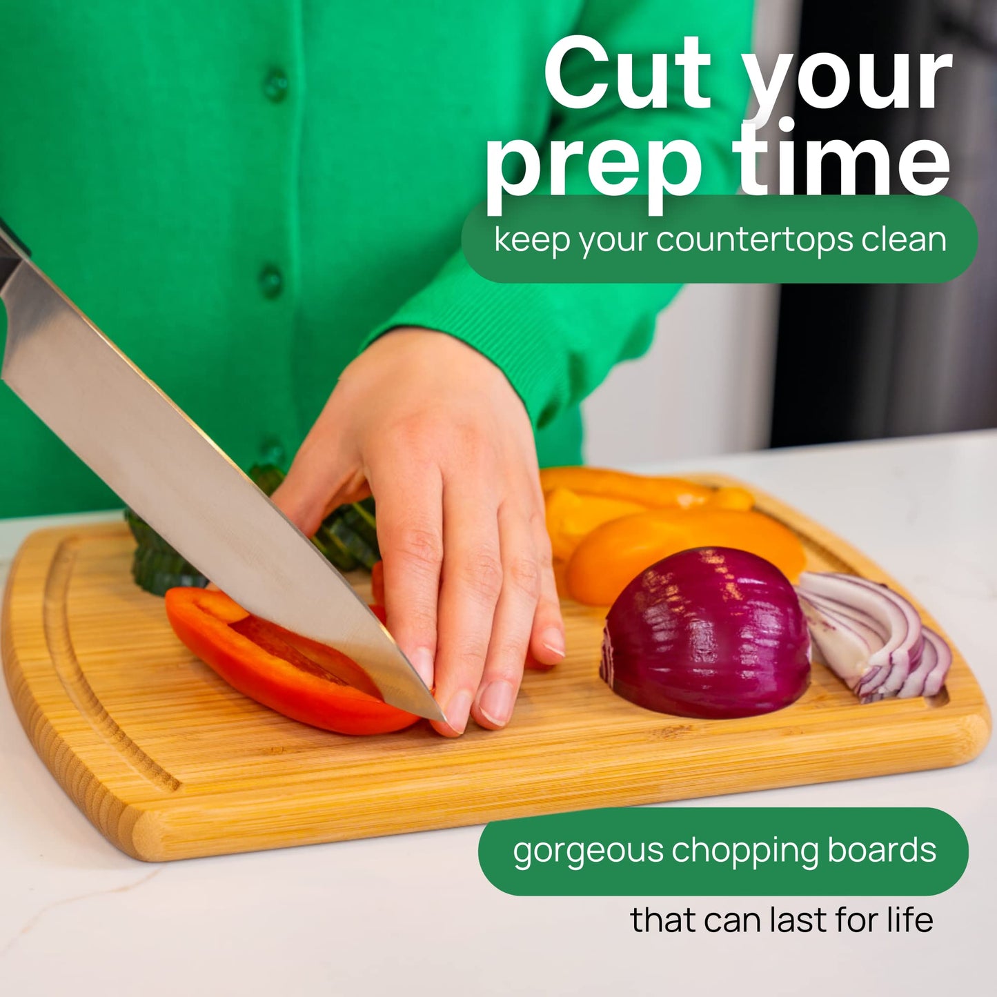 Microplastic-Free & Non-Toxic Greener Chef XL Organic Bamboo Cutting Board