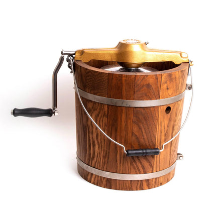 Lehman’s Amish Ice Cream Maker | TRUE Shift Hand‑Crank Freezer (Stainless Steel & Oak)