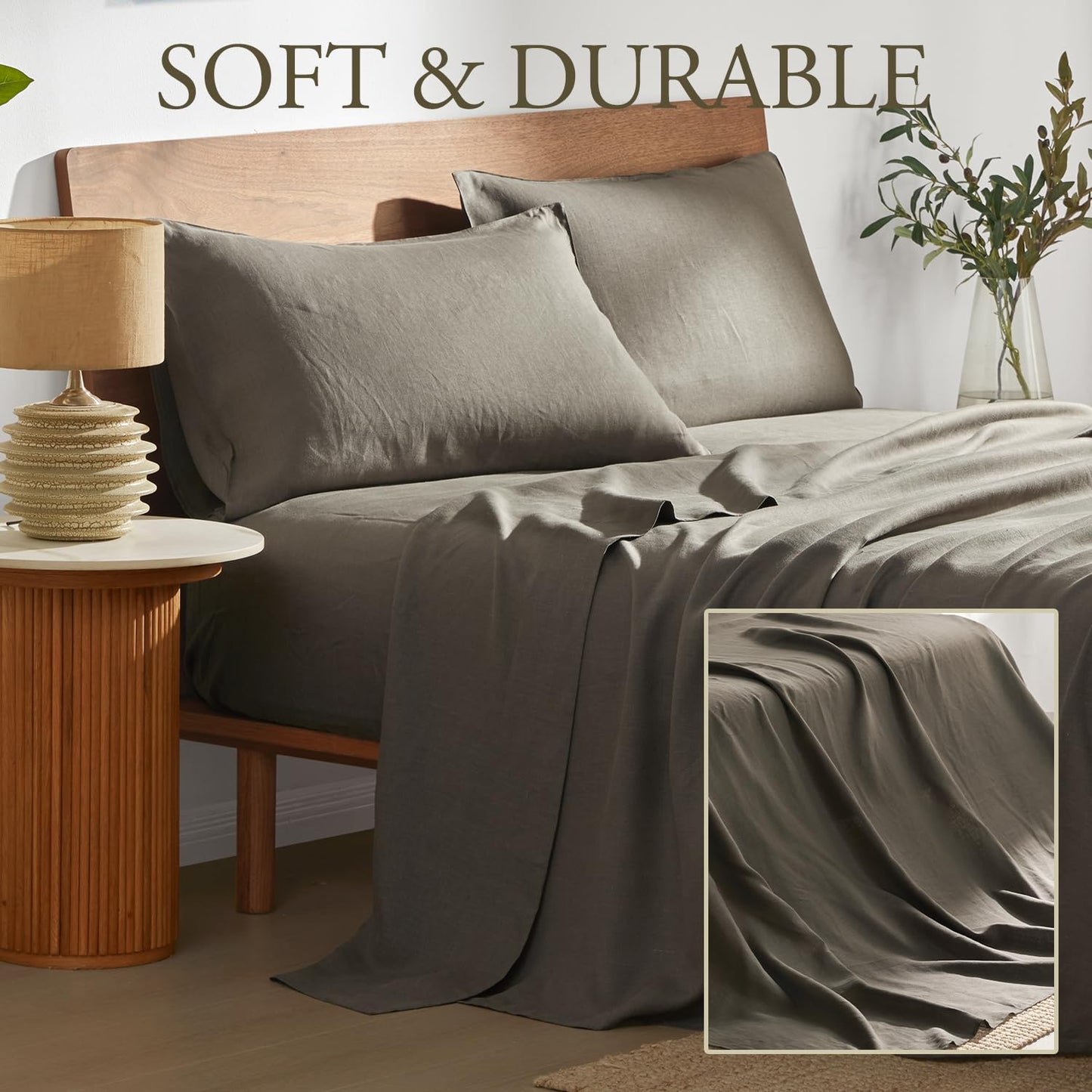 DAPU 100% Pure French Linen Sheets: Natural Normandy Flax Set