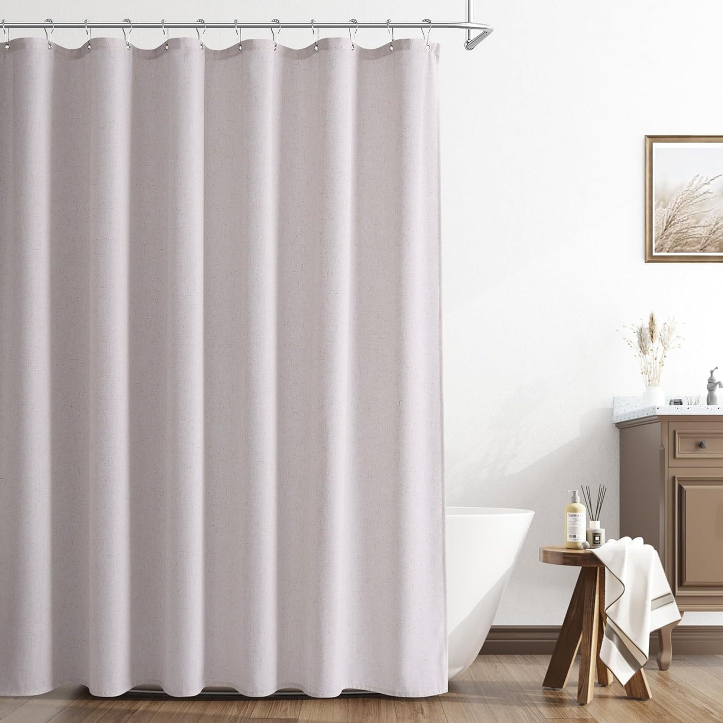 Naturoom Weighted Natural Flax Linen Shower Curtain Set