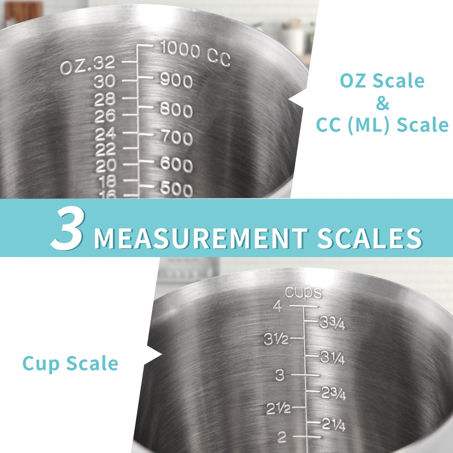 Newness Stainless Steel Measuring Cup with Triple Measurement Scales