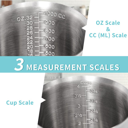 Newness Stainless Steel Measuring Cup with Triple Measurement Scales