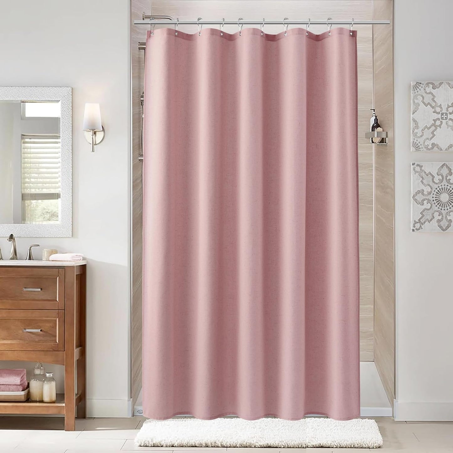 Naturoom Weighted Natural Flax Linen Shower Curtain Set