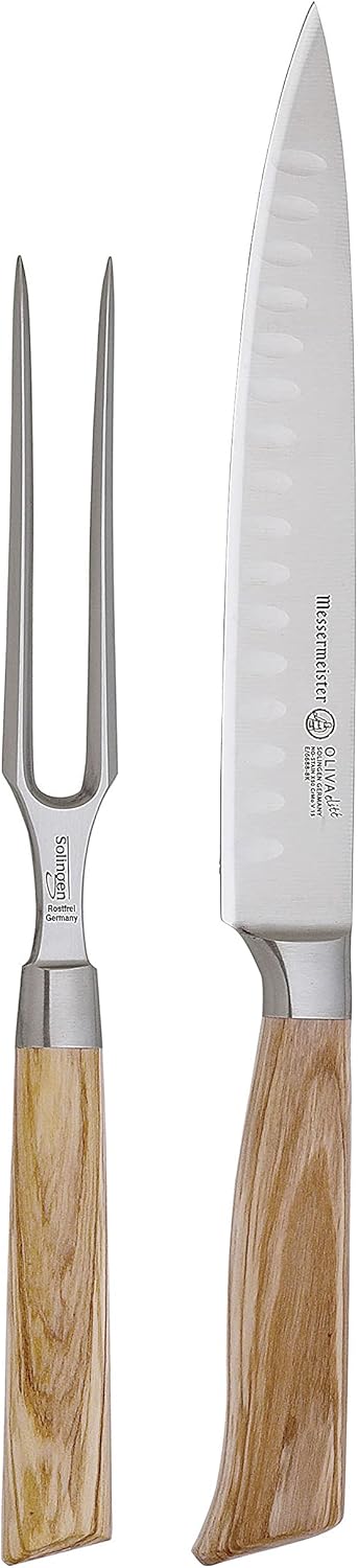Messermeister Oliva Elite Carving Set (8″ Knife & 6″ Fork) | TRUE Shift Heirloom German Steel