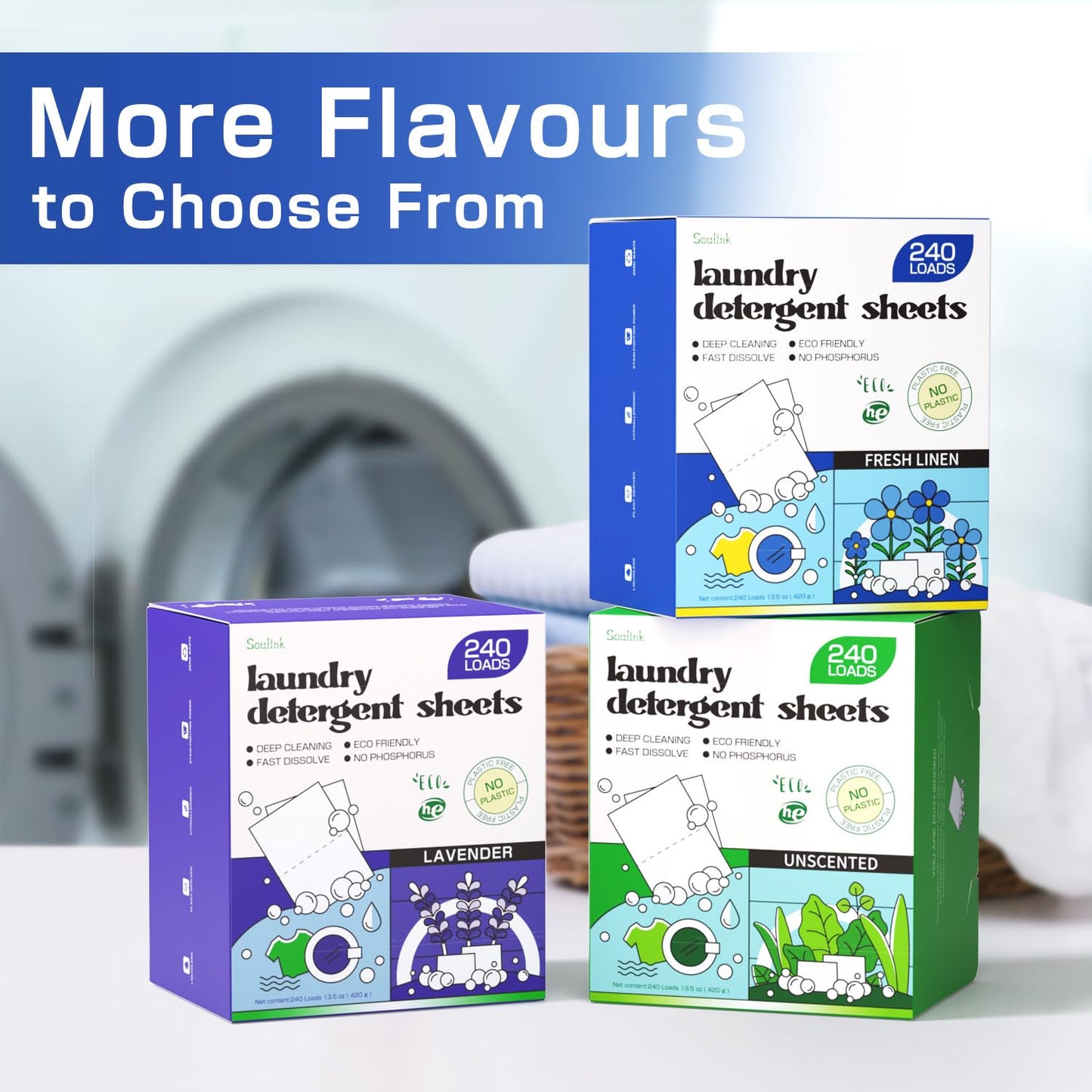 Soulink Laundry Sheets: Plant-Based Unscented 240 Loads
