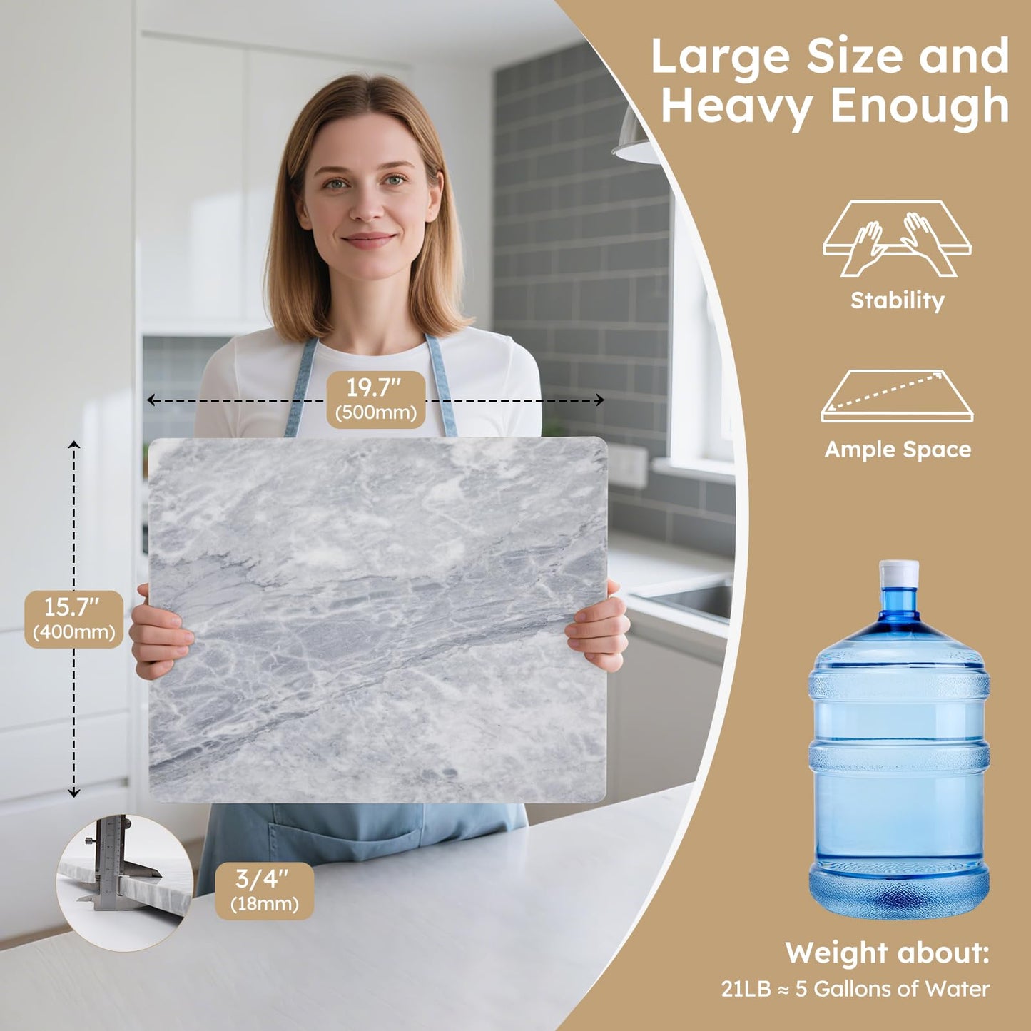 Diflart Natural Granite Cutting Board: Large 16" x 20" Polished Stone Slab.