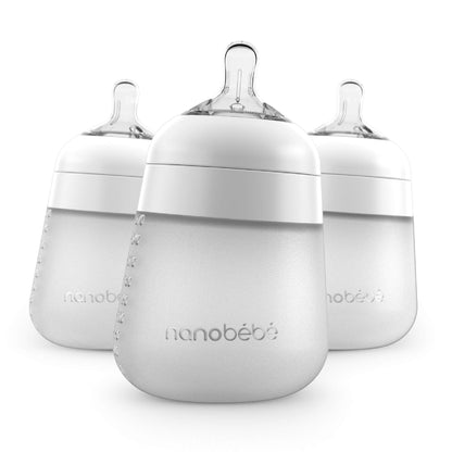 Nanobebe Flexy 9oz Silicone Baby Bottles with Anti-Colic Venting (3-Pack)