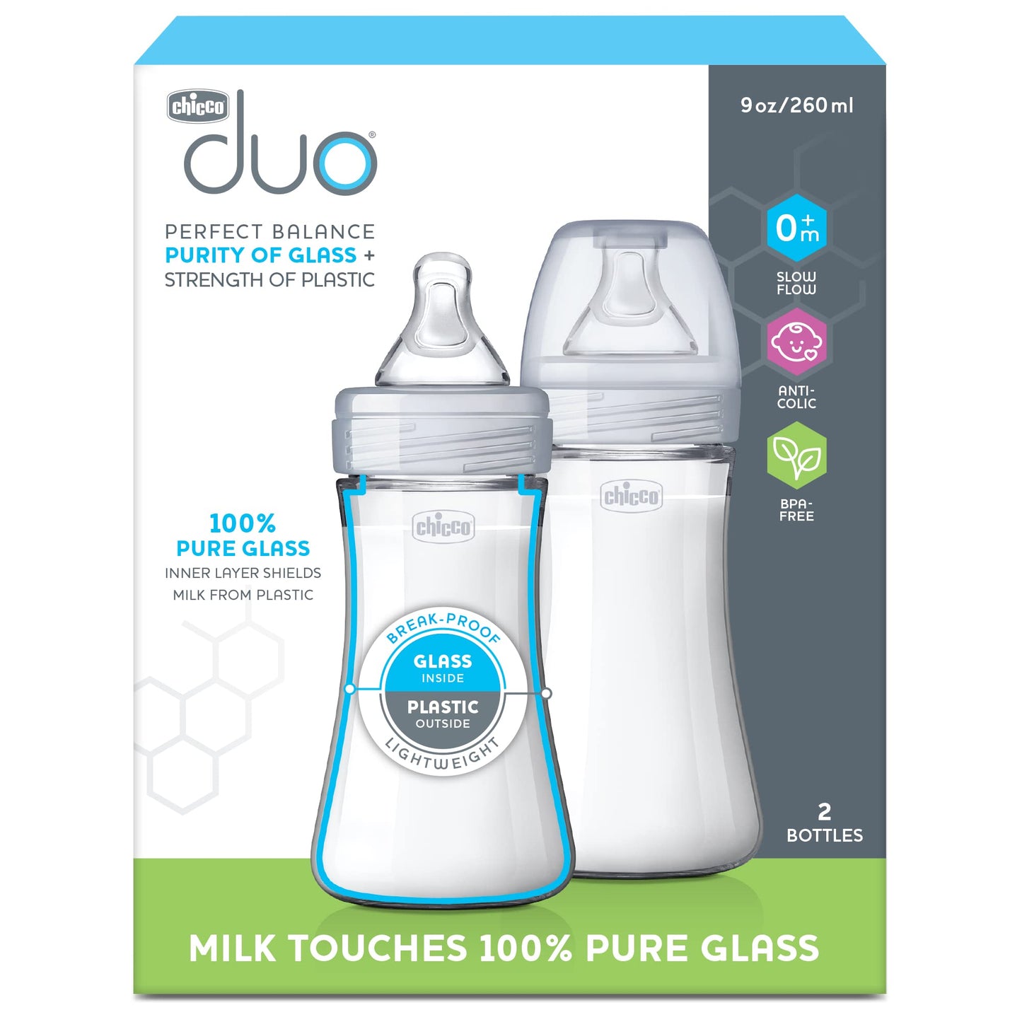 Chicco Duo 5oz Hybrid Baby Bottle with Invinci-Glass Interior (2-Pack)