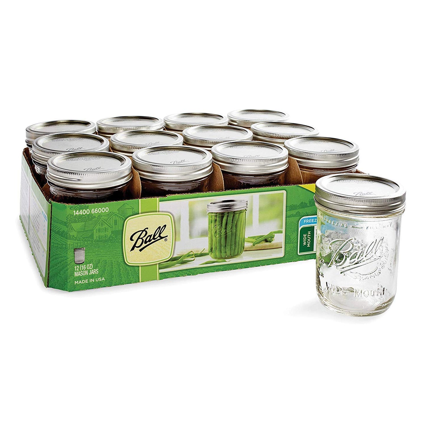 Ball Wide Mouth Pint 16-Ounce Glass Mason Jar with Lids (12-Count)