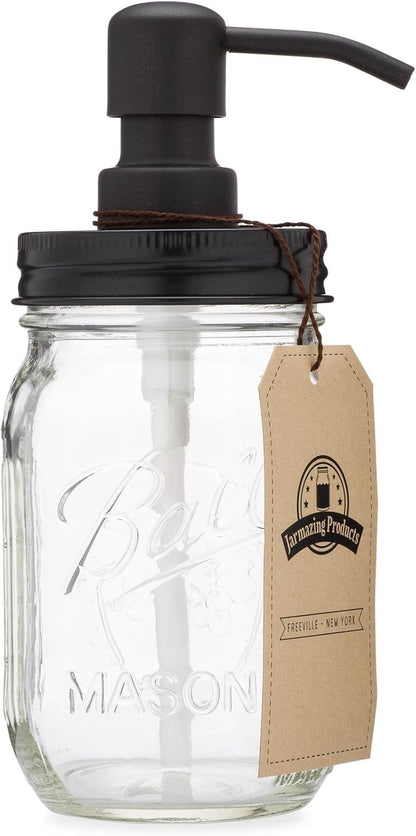 Jarmazing Mason Jar Soap Dispenser: 16 oz Glass & Black Steel