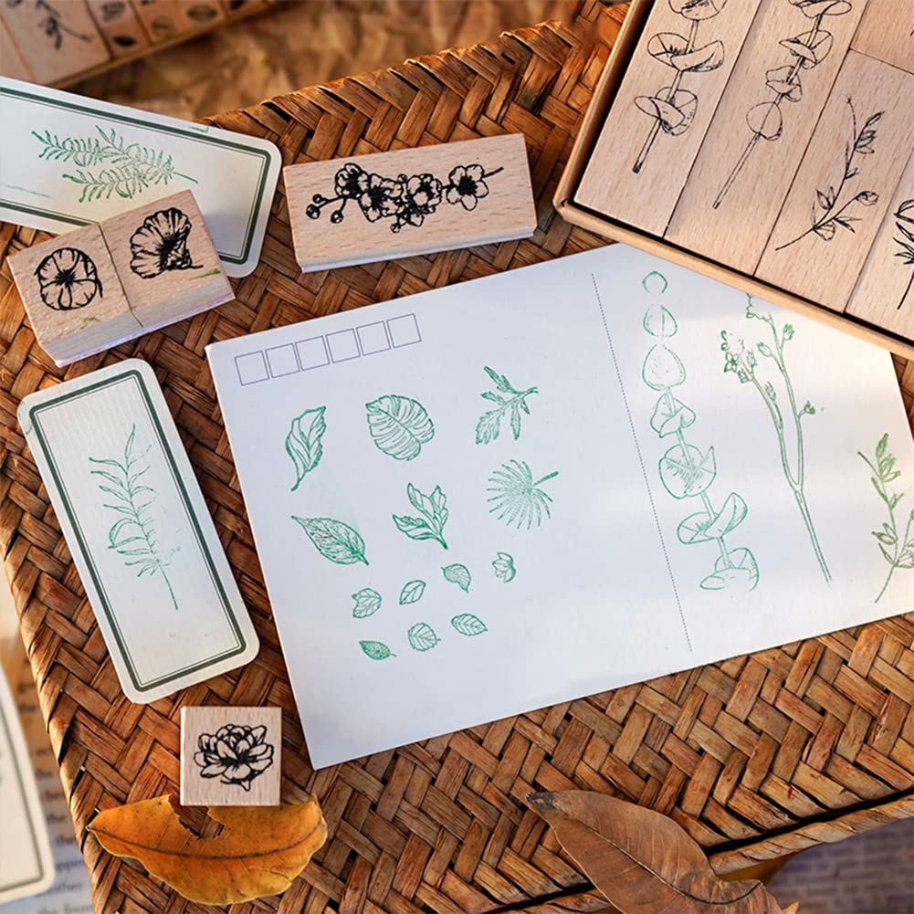 End Plastic Stamps: 22 Pcs Pure Wood Rubber Stamps, Eco-Friendly Set for Journals and Scrapbooking