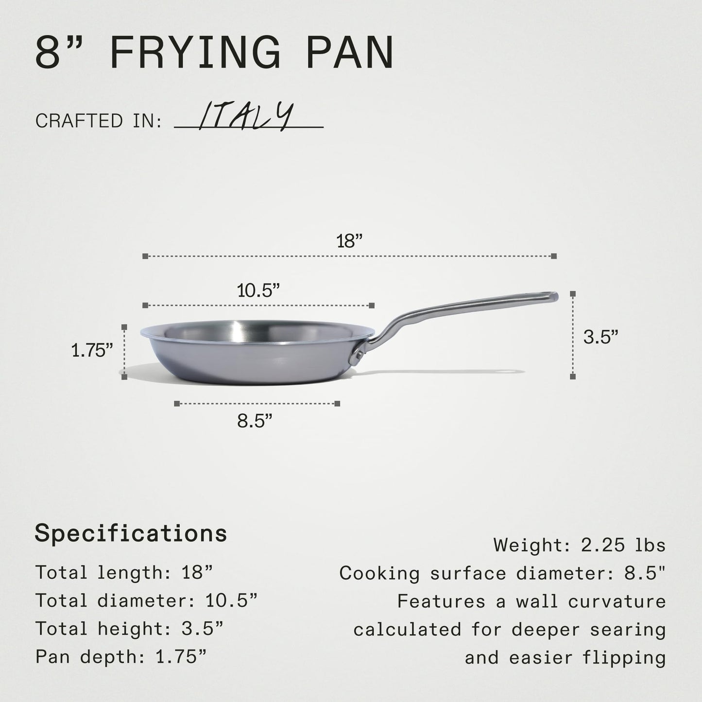 Made In 12-Inch Stainless Clad Frying Pan: Professional 5-Ply Construction, for a Lifetime of Plastic-Free Searing