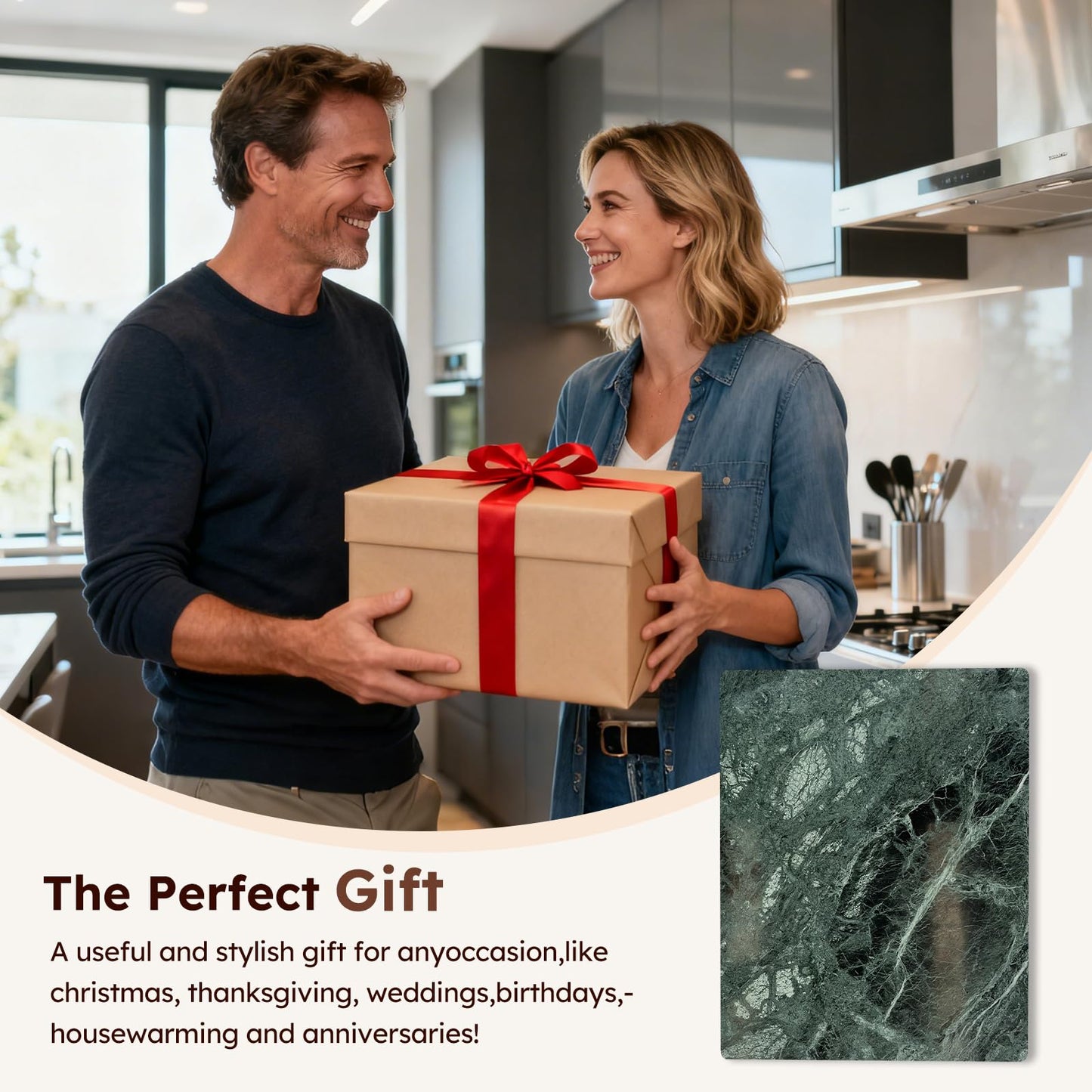 Diflart Natural Granite Cutting Board: Large 16" x 20" Polished Stone Slab.