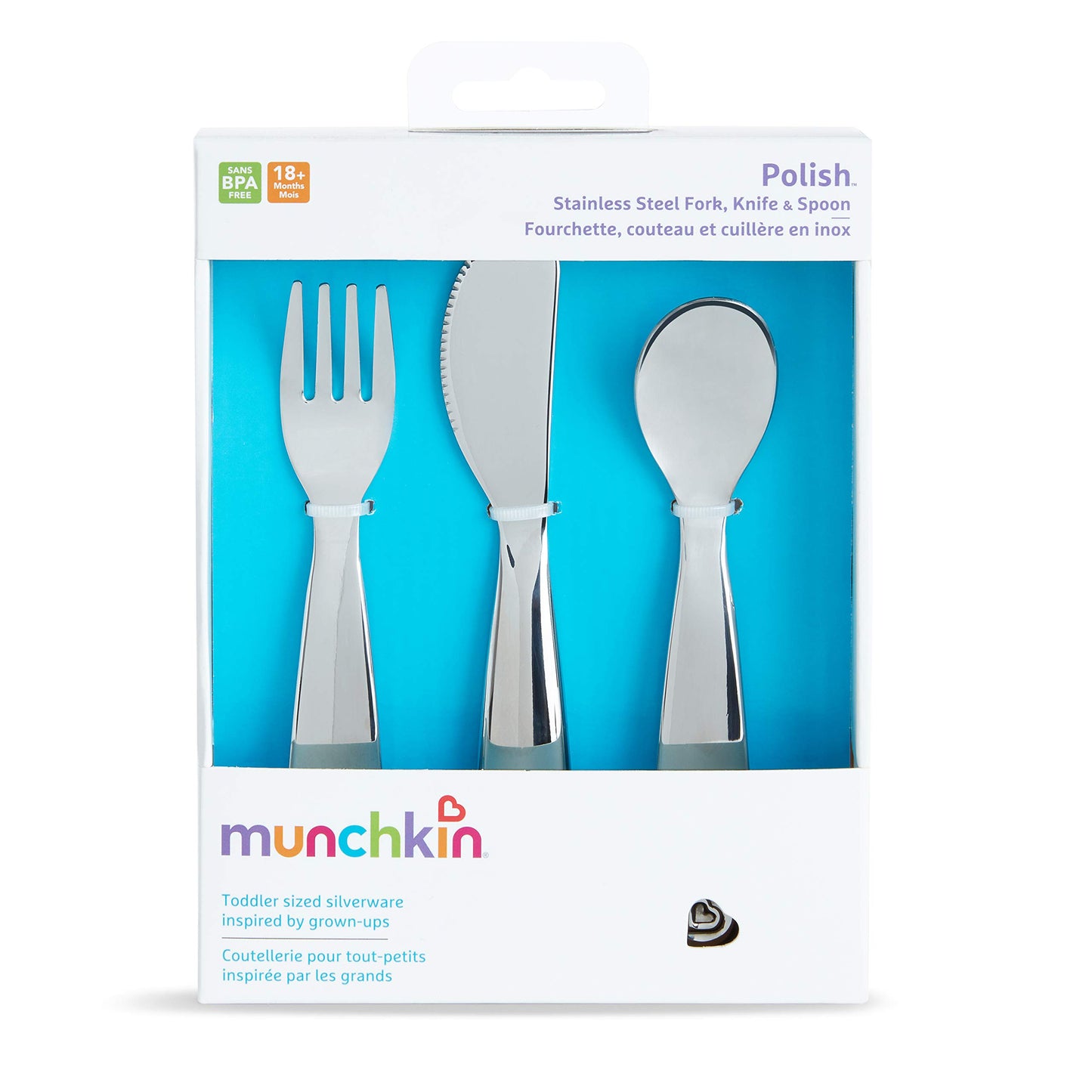 Munchkin Polish Toddler Utensils: Stainless Steel Fork, Knife, and Spoon