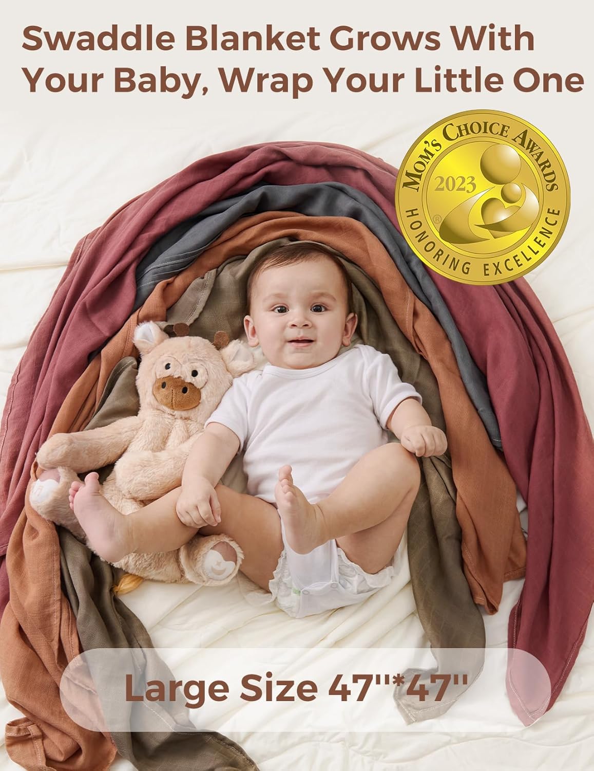 Momcozy 4-Pack Bamboo & Cotton Muslin Baby Swaddle Blankets
