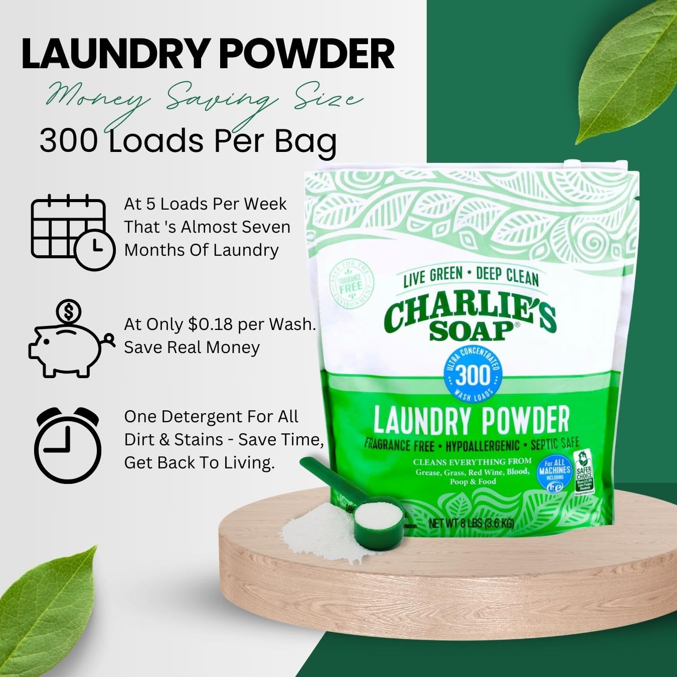 Charlie’s Soap Fragrance-Free Hypoallergenic Deep Cleaning Laundry Powder