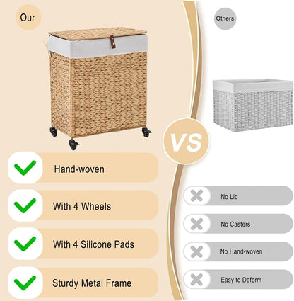 LGENHOOM Handwoven Natural Water Hyacinth Hamper with Lid