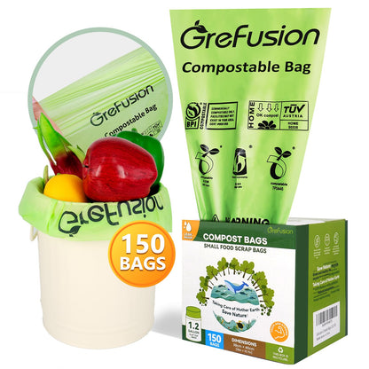 GreFusion 1.2 Gallon Compostable Bags - 125 Count (BPI Certified)