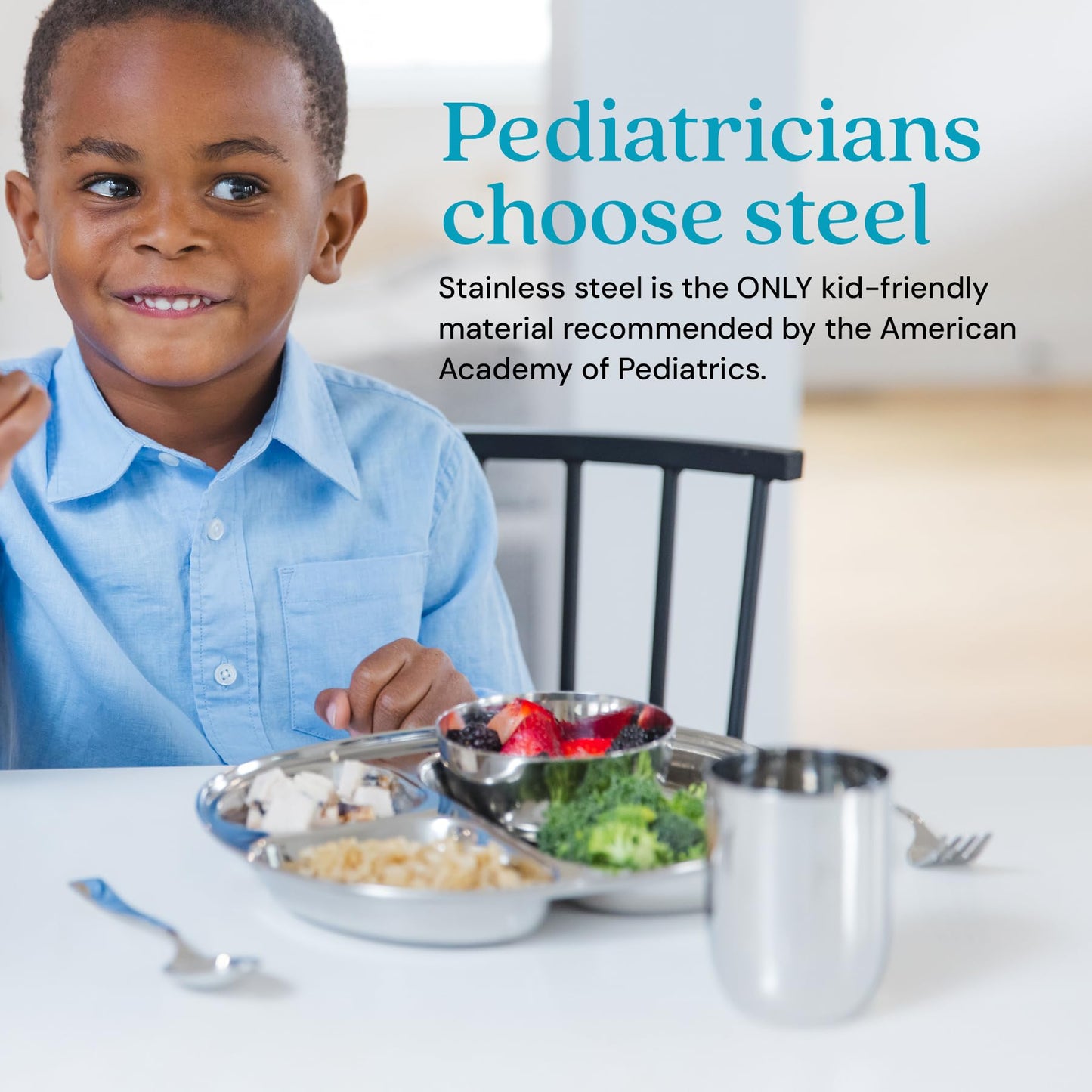 Ahimsa Balanced Bites Pediatrician-Designed Stainless Steel Divided Plate