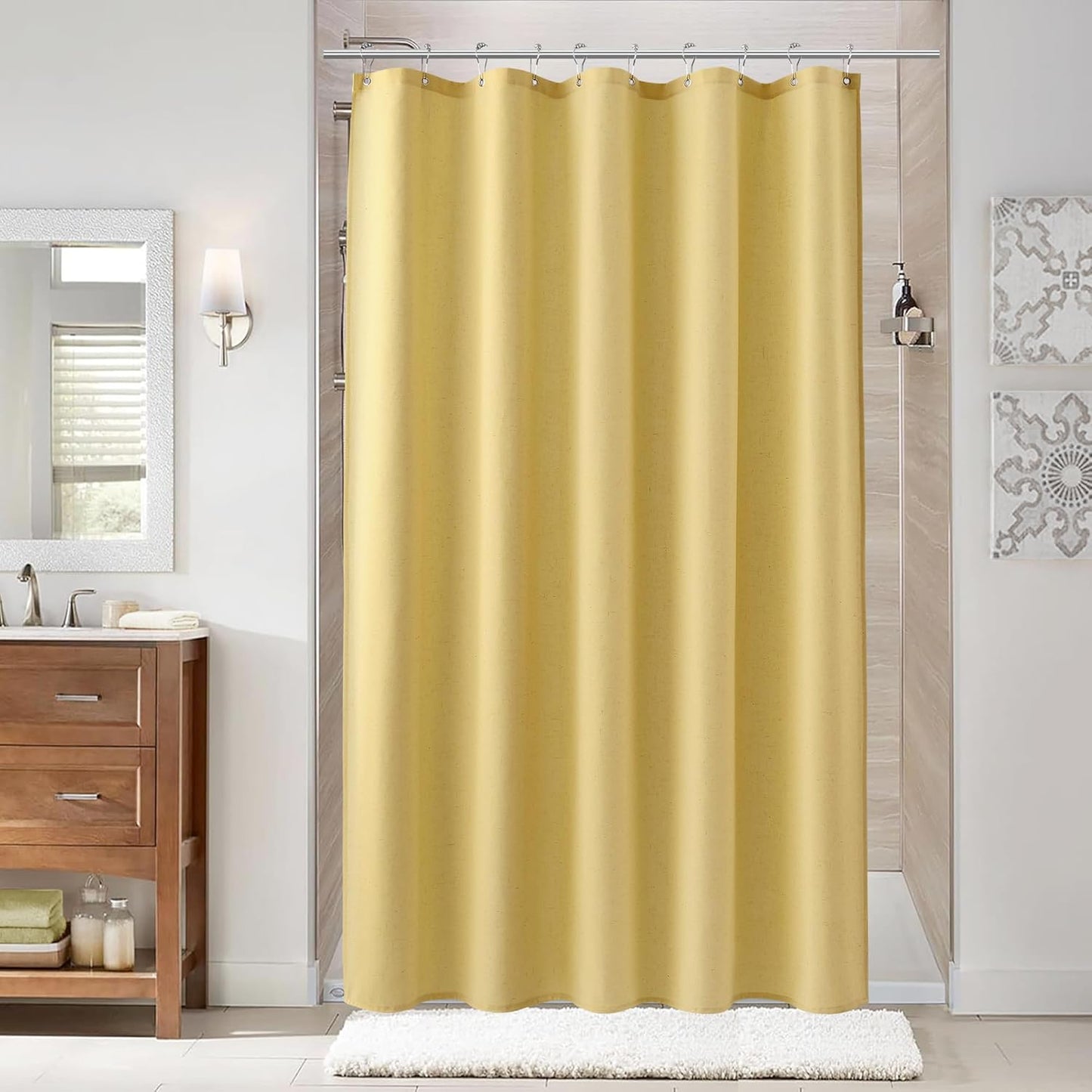 Naturoom Weighted Natural Flax Linen Shower Curtain Set
