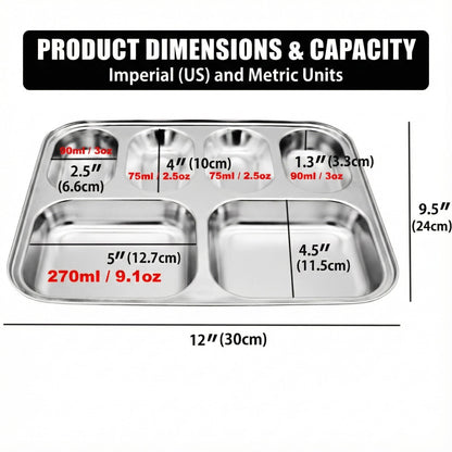 Korean Premium 304 Stainless Steel 5-Compartment Divided Plates (Set of 2)