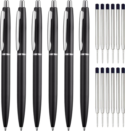 ChaoQ Stainless Steel Retractable Ballpoint Pens (6‑Pack, with 12 Refills) | TRUE Shift Durable Metal Pens