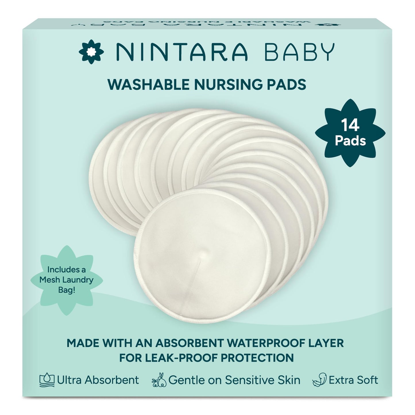 Nintara Baby 6-Pack Organic Bamboo Cotton Reusable Nursing Pads
