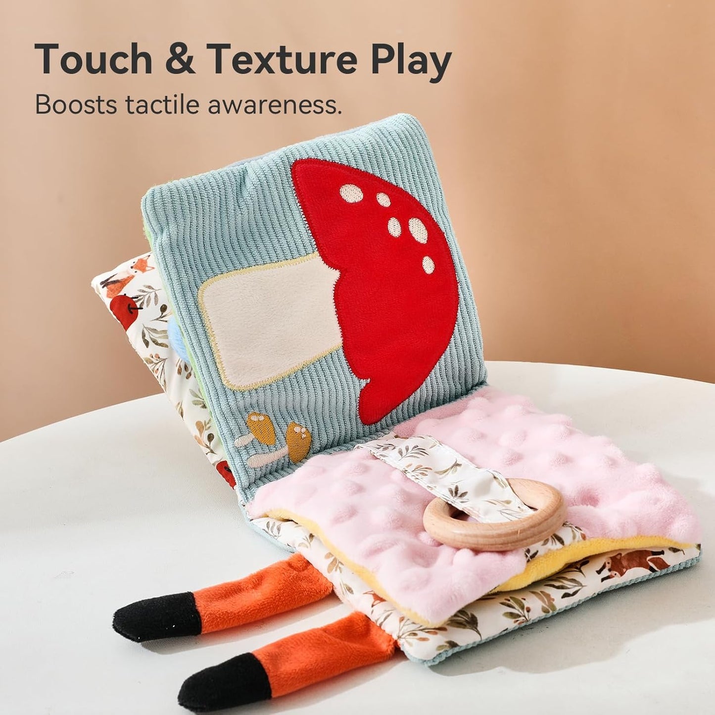 Montessori Soft Baby Book: Sensory Textures & Teether Toy