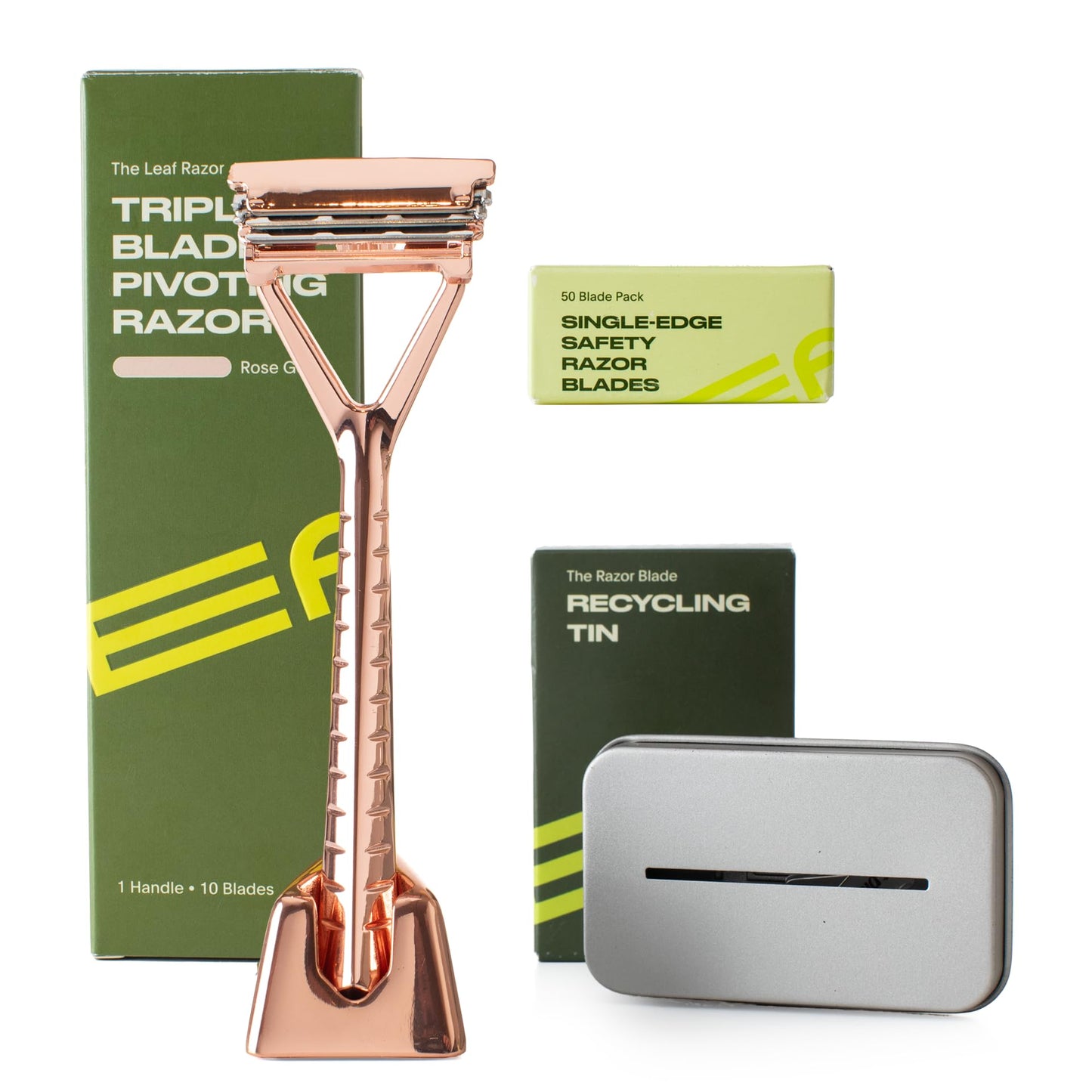 Leaf Shave All-Metal Safety Razor with Flexible Pivoting Head, Plastic-Free Triple-Blade Razor