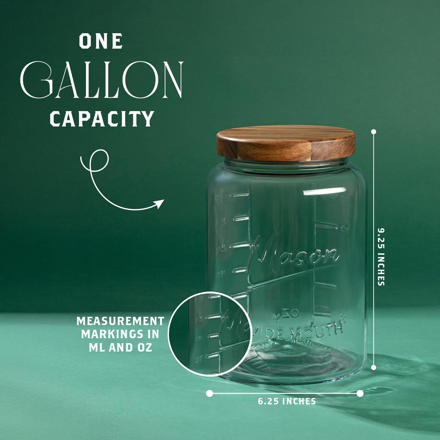 Kitchentoolz 1 Gallon Glass Mason Jar with Acacia Wood Lid
