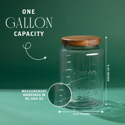 Kitchentoolz 1 Gallon Glass Mason Jar with Acacia Wood Lid