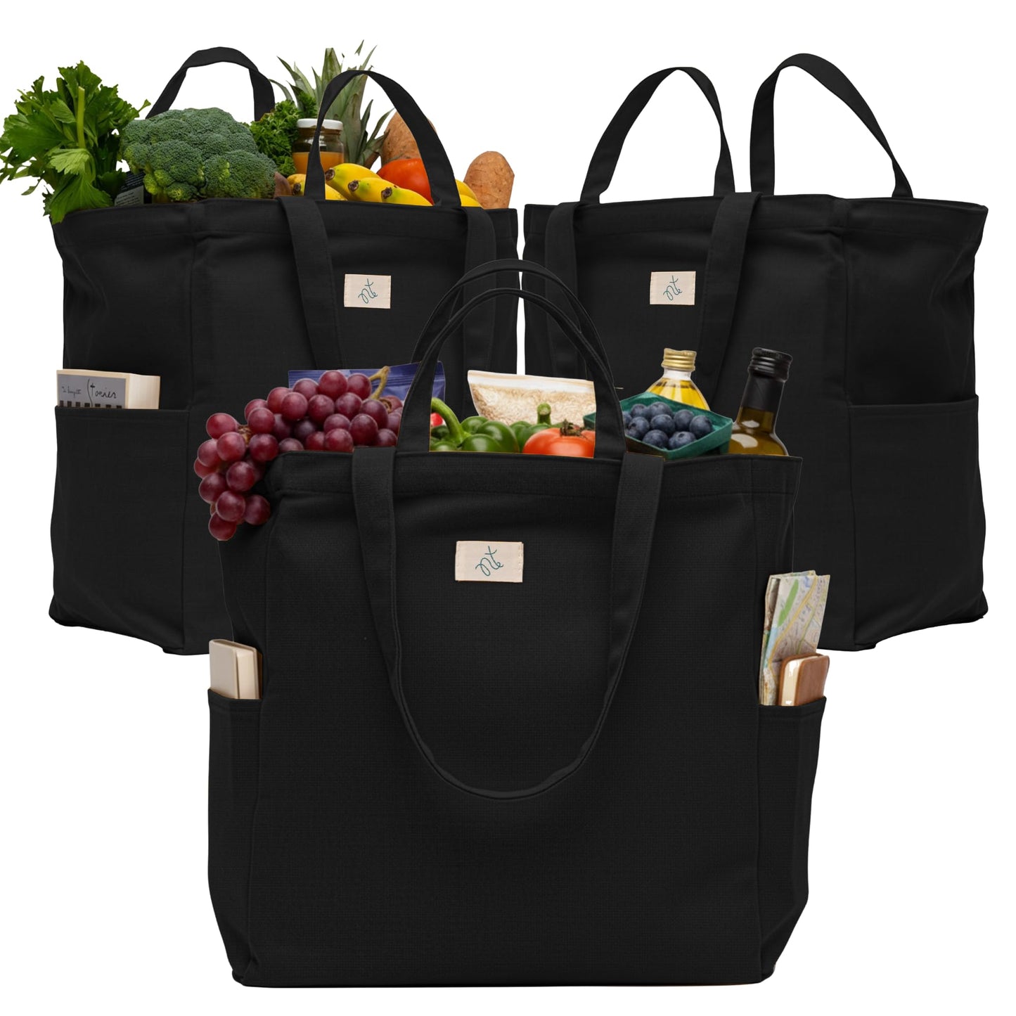Nook Theory 3-Pack Reusable Cotton Canvas Grocery Bags (12 oz)