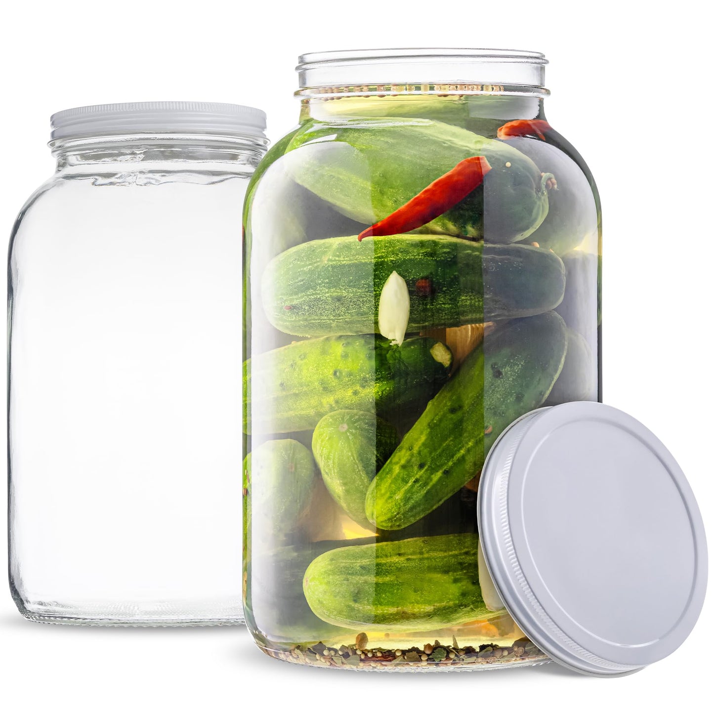 Kitchentoolz 1-Gallon Glass Mason Jars with Airtight Metal Lids (2-Pack)